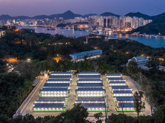 Two storey high temporary Q camps with 234 Q units built at Lei Yue Mun Park, Football Pitch