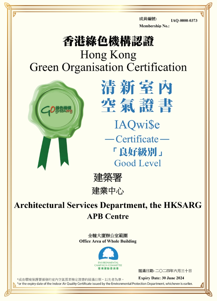 ‘Good Level’ IAQwi$e Certificates (for APB Centre)