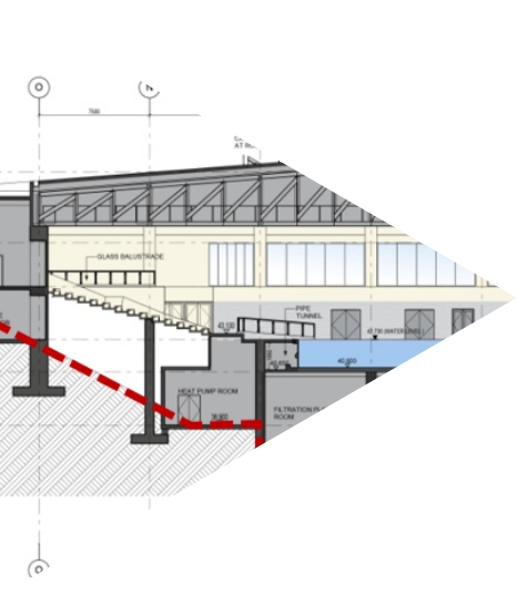 建築高度限制為18.5米，盡量減低對景觀的影響；天台花園則讓訪客欣賞游泳館的綠意景致。
