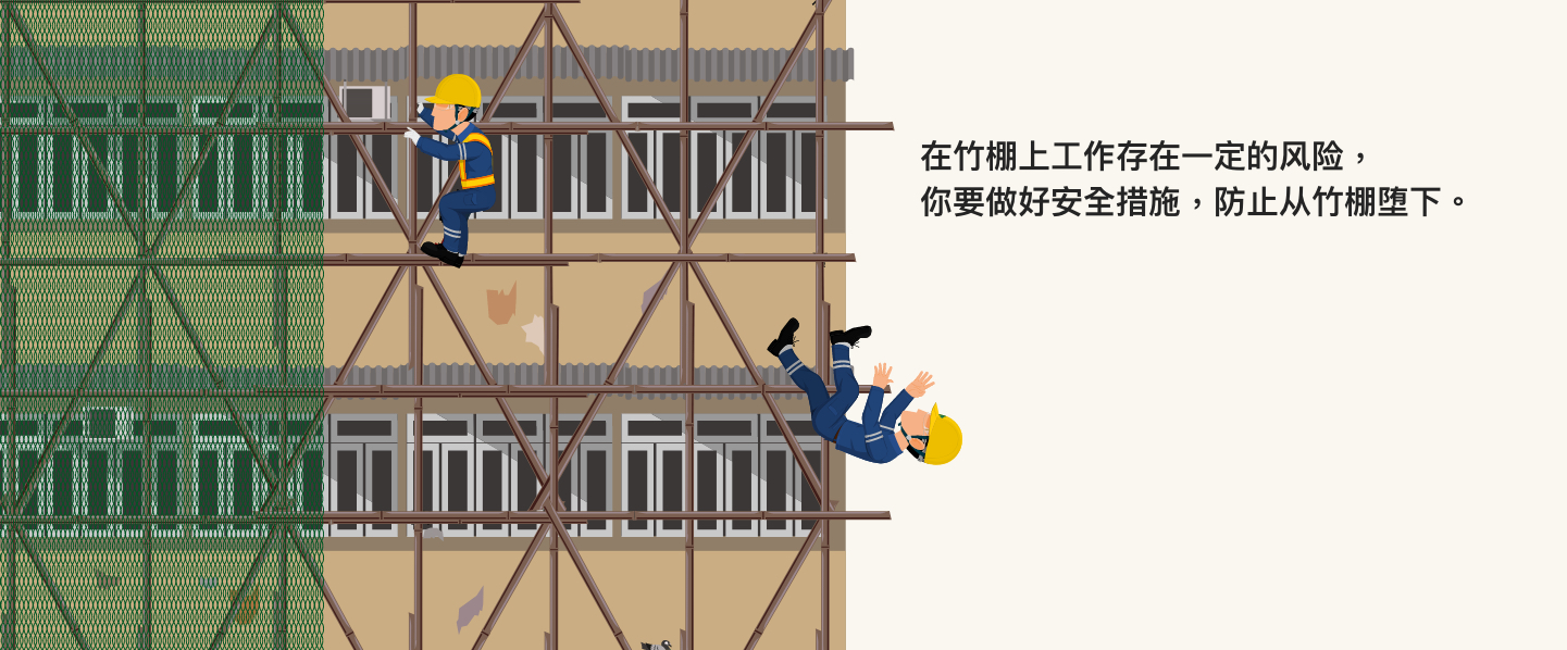 工人从竹棚堕下