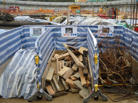 On site sorting area for non-inert materials to being recycled before disposal.